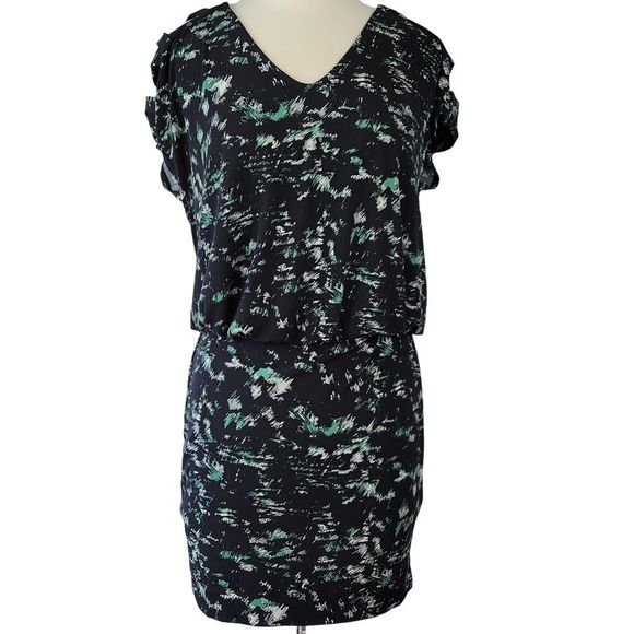 BCBGeneration Black Dress Midi Stretch Y2k Keyhole V-Neck NEW $88 Womens Size M - Picture 1 of 12